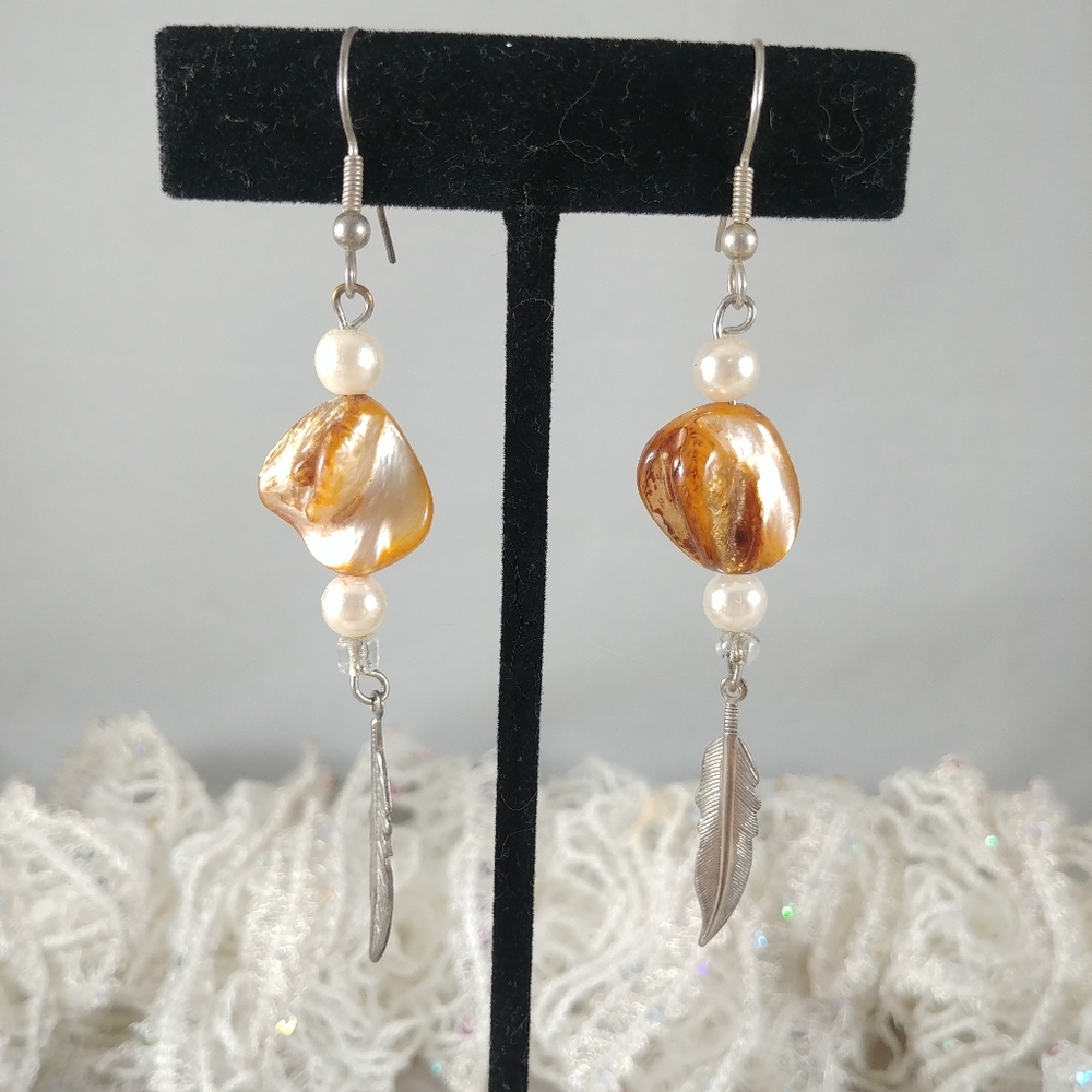 Mother of pearl shell beaded earrings